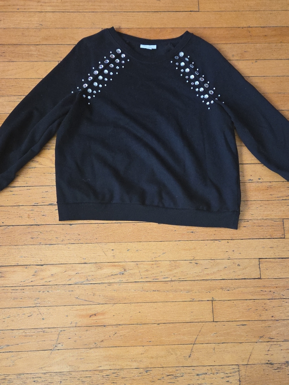 Charter Club Black Rhinestone Shoulder Sweatshirt